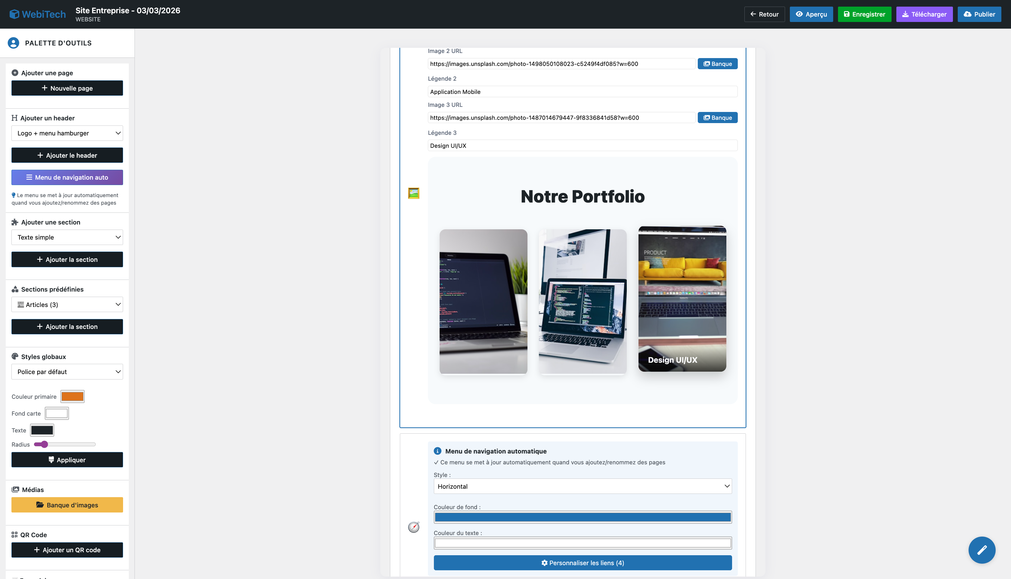 Aperçu Créateur de Site Web